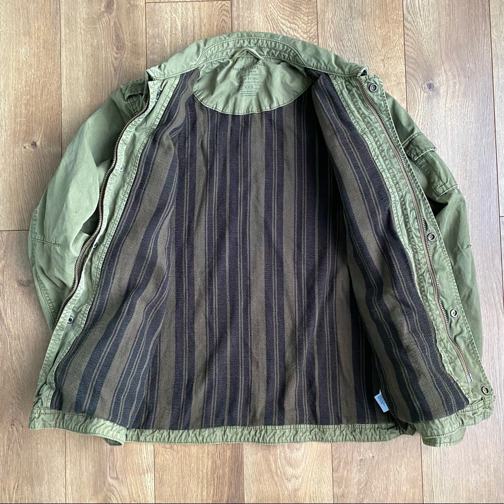 AEO Military Style Field Jacket Mens Medium Olive Green Cotton Blanket Lined - Picture 3 of 9